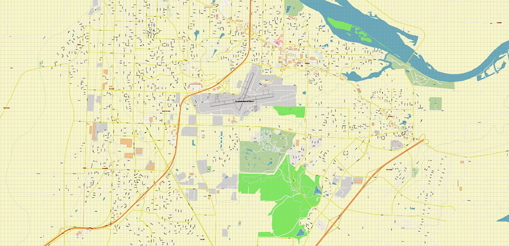 Fort Smith + Van Buren Arkansas US Map Vector Extra High Detailed Road Map editable Adobe Illustrator in layers
