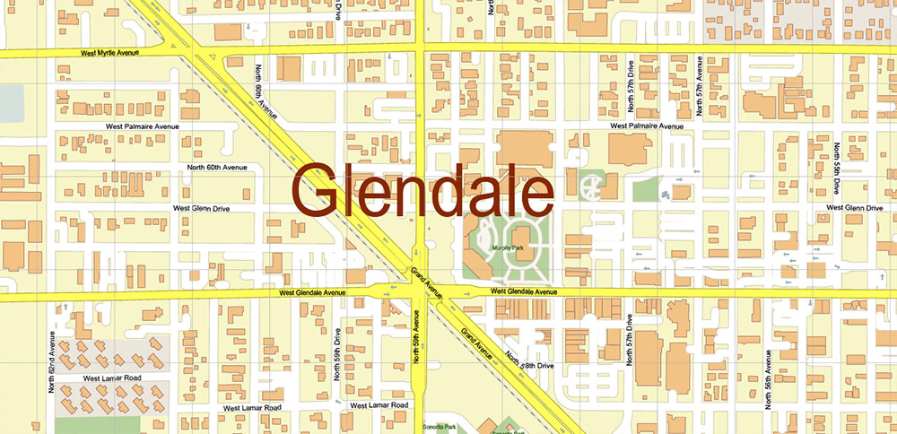 Glendale + Peoria + Surprise Arizona US PDF Vector Map: Extra High Detailed Road Map editable Adobe PDF in layers