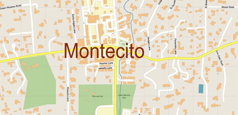 Montecito California US Map Vector Extra High Detailed Street Map editable Adobe Illustrator in layers