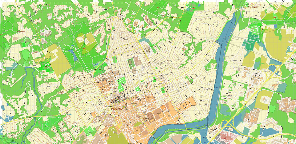 Princeton University New Jersey US PDF Vector Map: Extra High Detailed Street Map editable Adobe PDF in layers