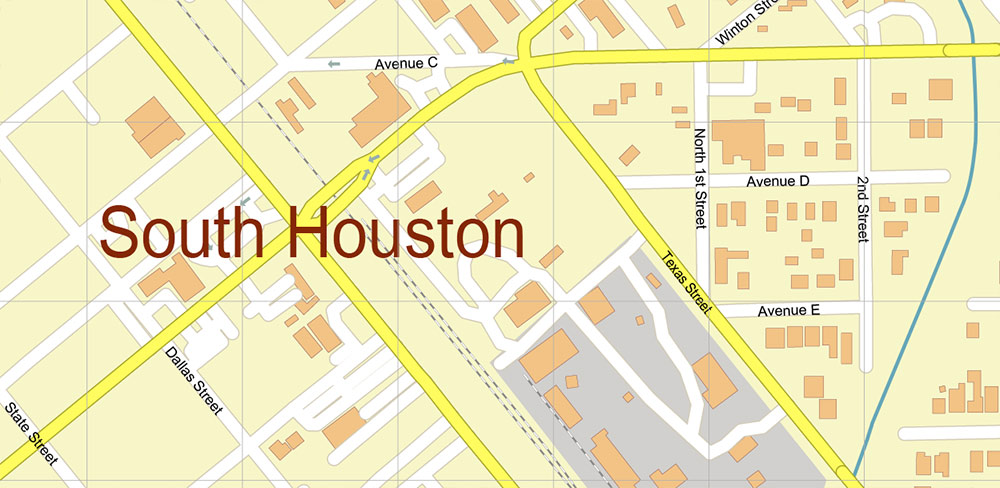 South Houston Texas US PDF Vector Map: Extra High Detailed Street Map editable Adobe PDF in layers