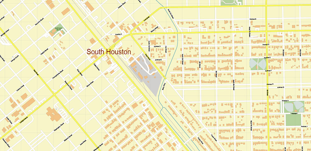 South Houston Texas US PDF Vector Map: Extra High Detailed Street Map editable Adobe PDF in layers