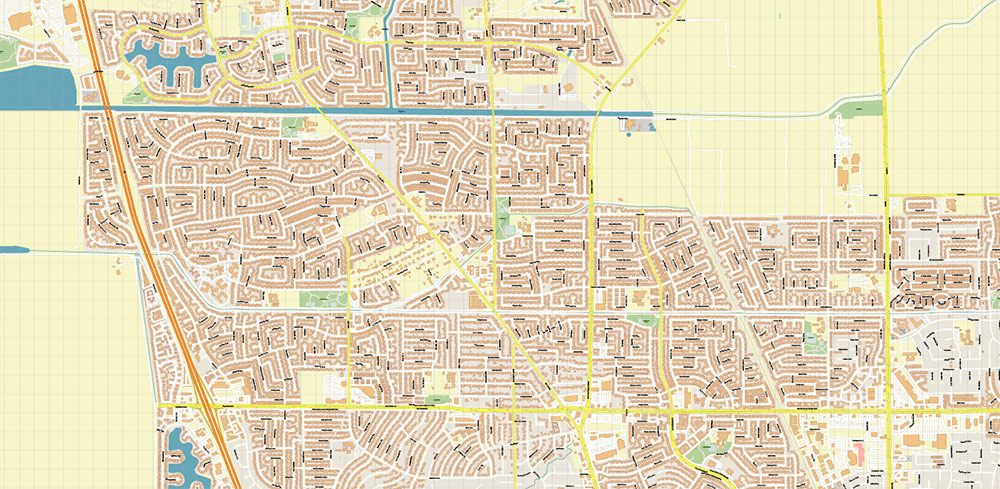 Stockton California US PDF Vector Map: Extra High Detailed Street Map editable Adobe PDF in layers