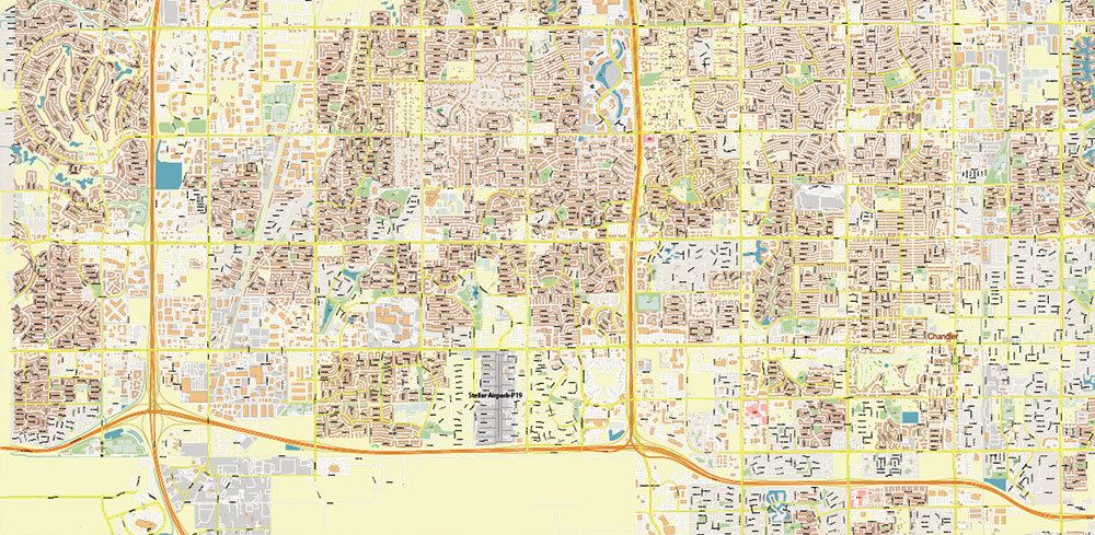 Mesa + Gilbert + Chandler + Scottsdale + Tempe Arizona US PDF Vector Map: Extra High Detailed Road Map editable Adobe PDF in layers