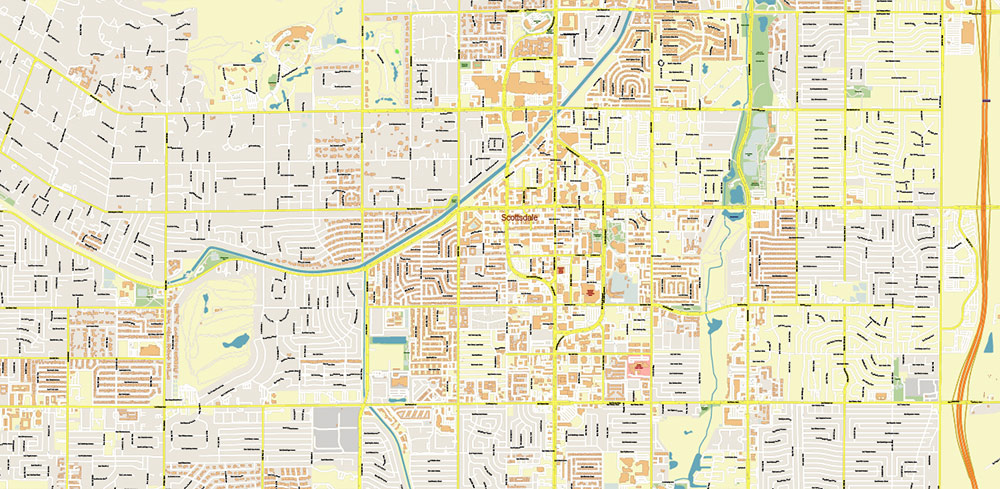 Mesa + Gilbert + Chandler + Scottsdale + Tempe Arizona US Map Vector Extra High Detailed Road Map editable Adobe Illustrator in layers