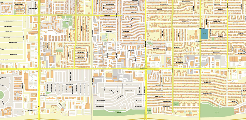 Mesa + Gilbert + Chandler + Scottsdale + Tempe Arizona US Map Vector Extra High Detailed Road Map editable Adobe Illustrator in layers