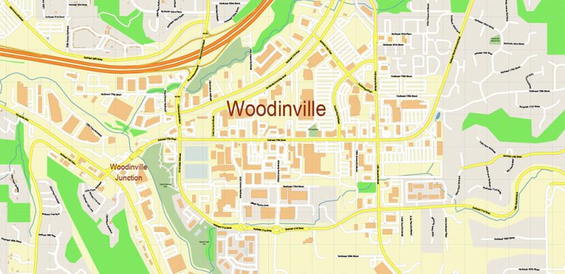 Woodinville Washington US Map Vector Extra High Detailed Street Map editable Adobe Illustrator in layers