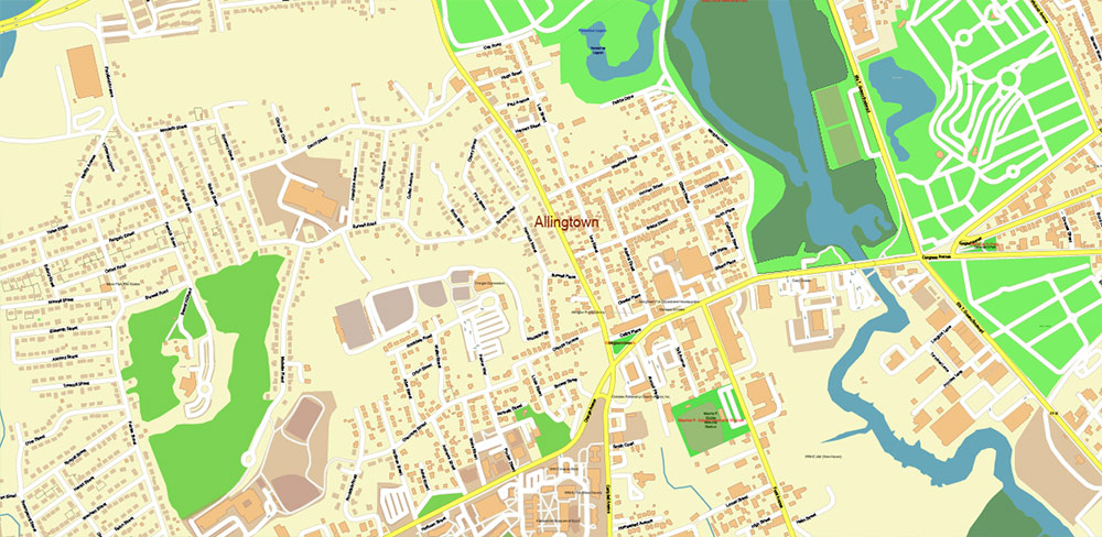 Yale University Connecticut US PDF Vector Map: Extra High Detailed Street Map editable Adobe PDF in layers