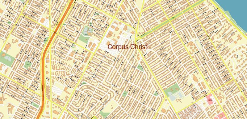 Corpus Christi Texas US Map Vector Extra High Detailed Street Map editable Adobe Illustrator in layers