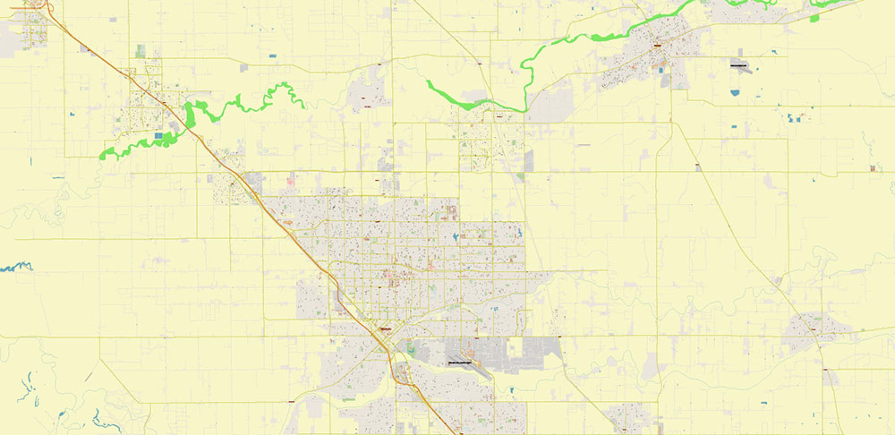 Modesto California US PDF Vector Map: Extra High Detailed Street Map editable Adobe PDF in layers