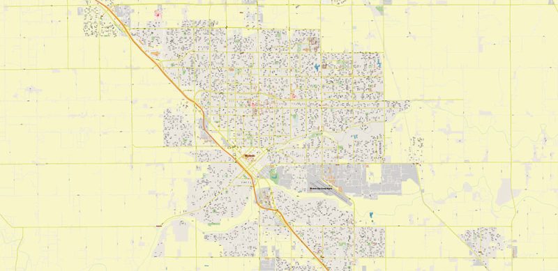 Modesto California US Map Vector Extra High Detailed Street Map editable Adobe Illustrator in layers