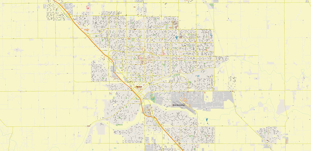 Modesto California US PDF Vector Map: Extra High Detailed Street Map editable Adobe PDF in layers
