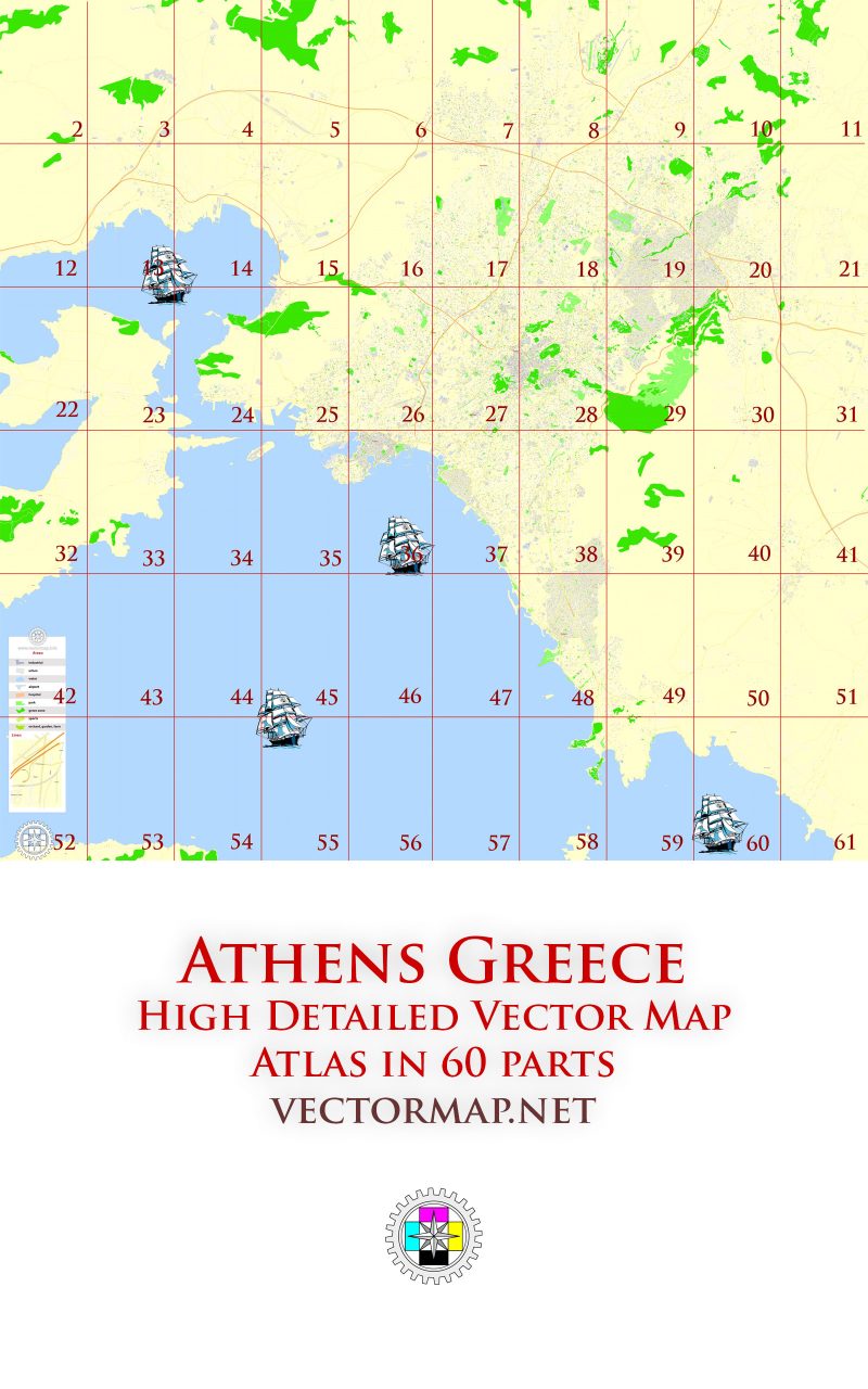 Athens Greece Tourist Map multi-page atlas, contains 60 pages vector PDF