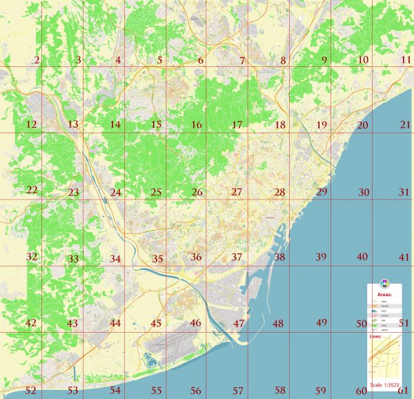 Barcelona Spain Tourist Map multi-page atlas, contains 60 pages vector PDF