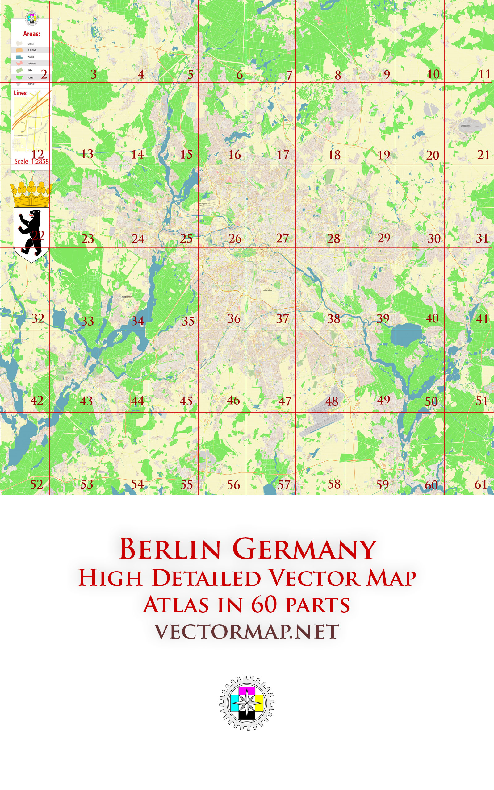 Berlin Germany Tourist Map multi-page atlas, contains 60 pages vector PDF