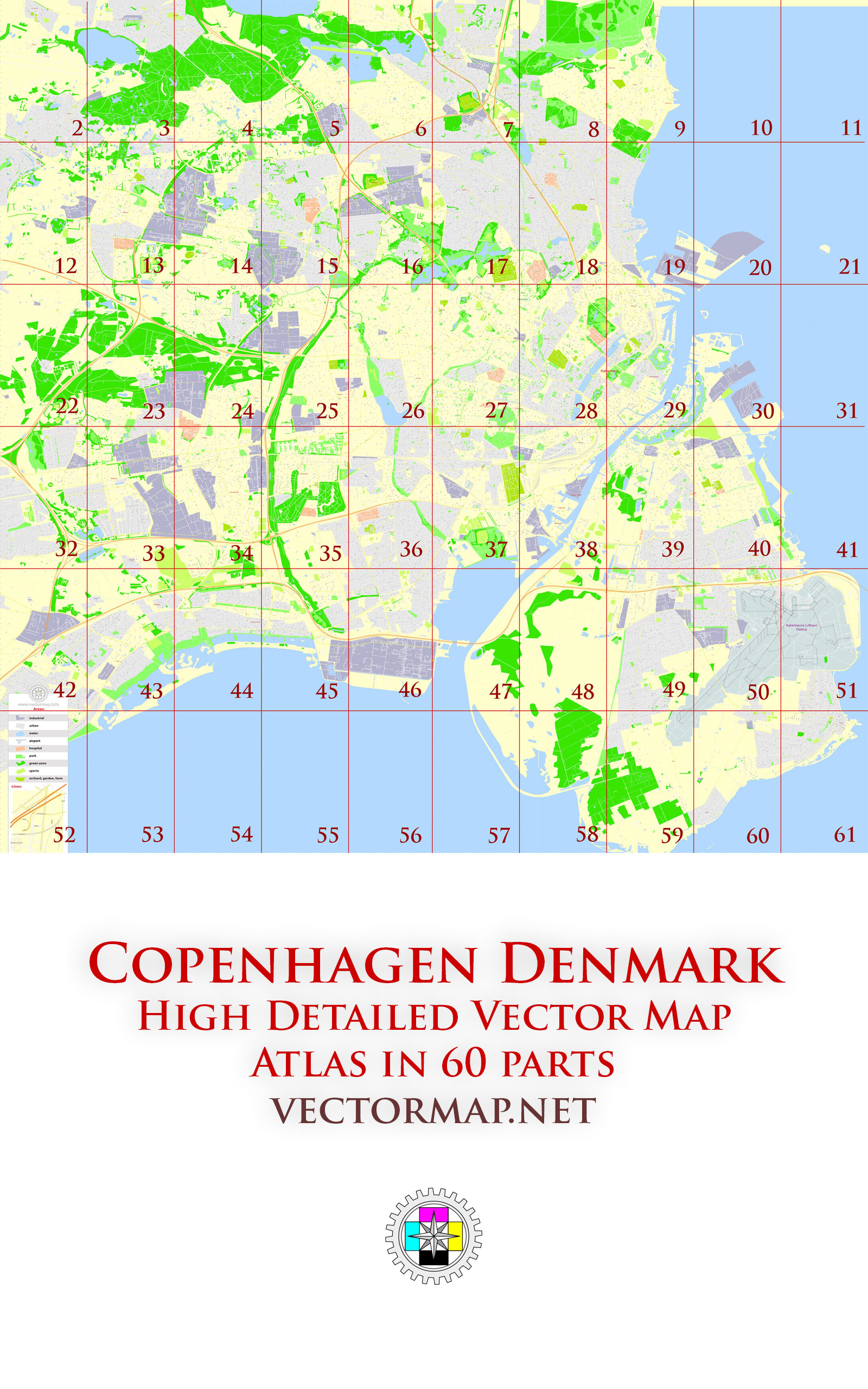 Copenhagen Denmark Tourist Map multi-page atlas, contains 60 pages vector PDF