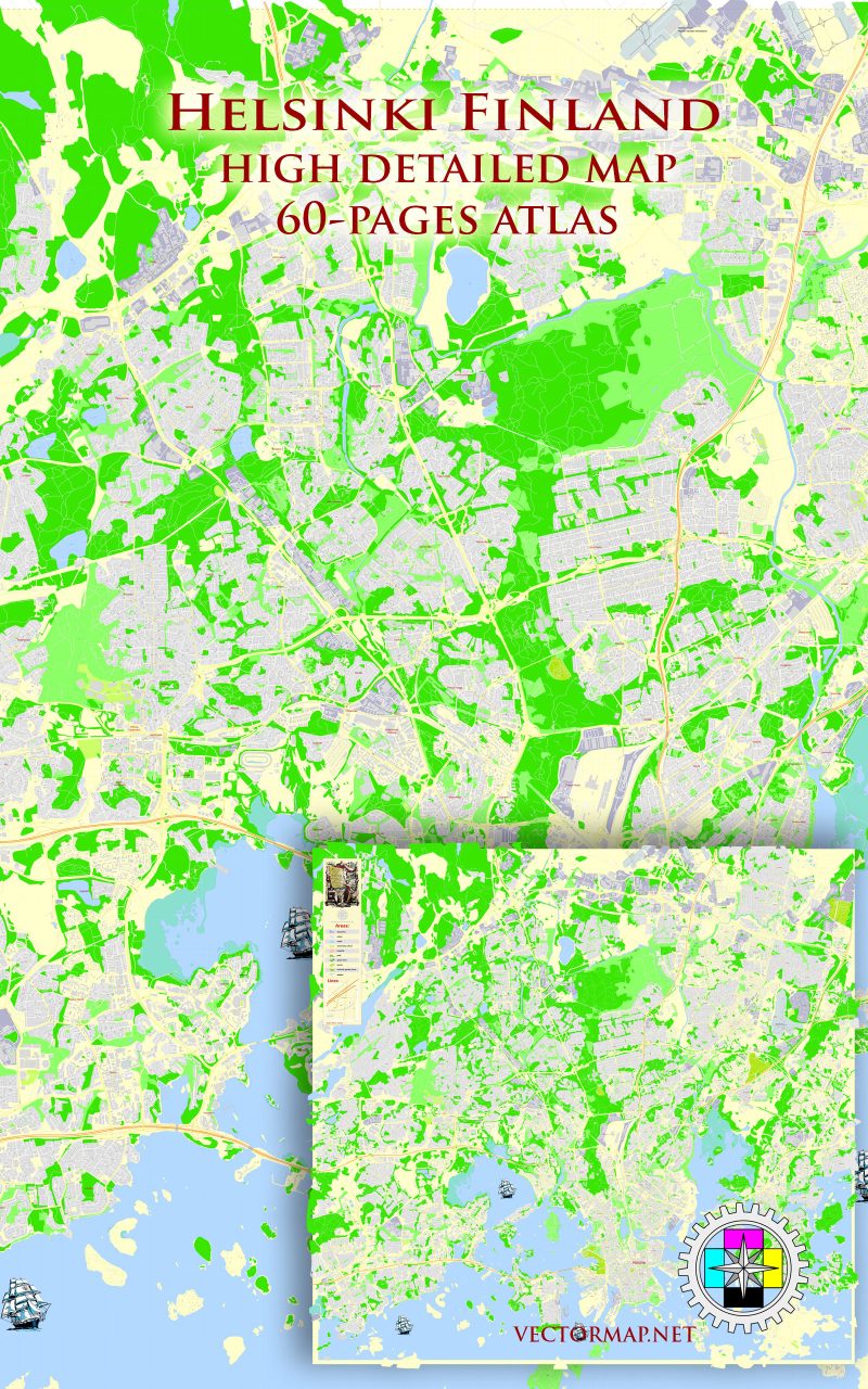 Helsinki Finland Tourist Map multi-page atlas, contains 60 pages vector PDF