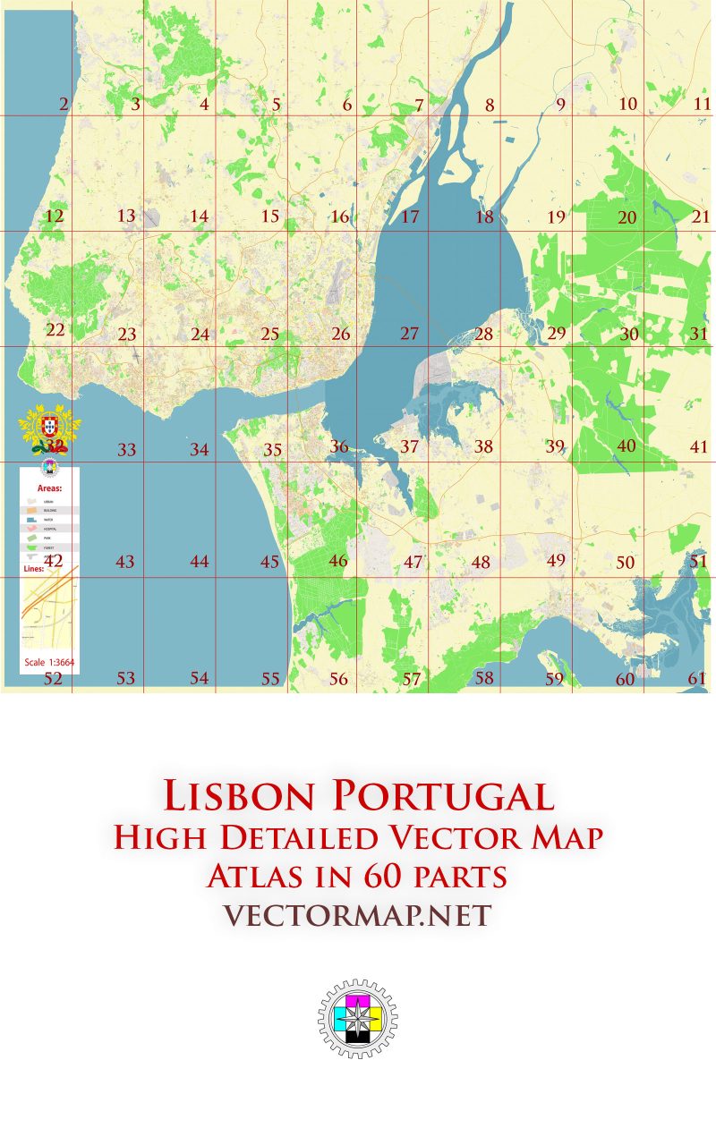Lisbon Portugal Tourist Map multi-page atlas, contains 60 pages vector PDF