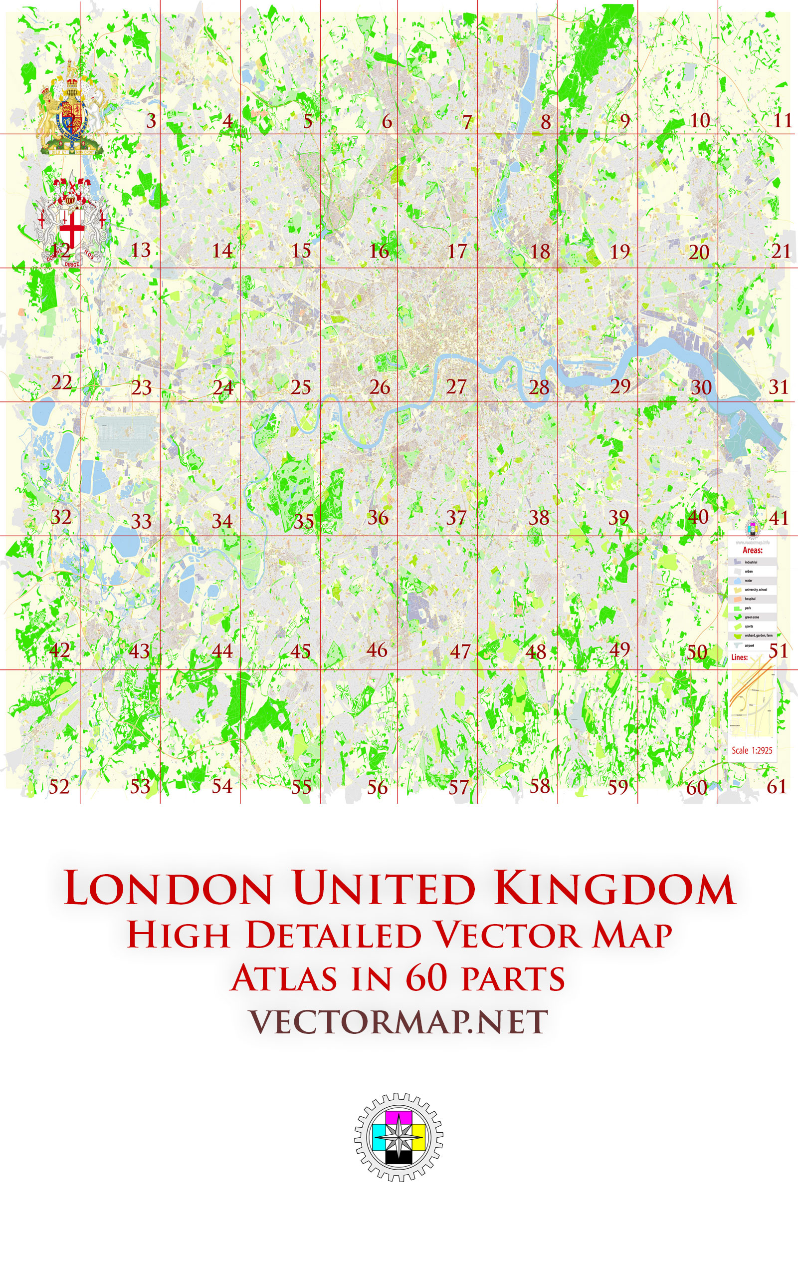 London Greater UK Tourist Map multi-page atlas, contains 60 pages vector PDF