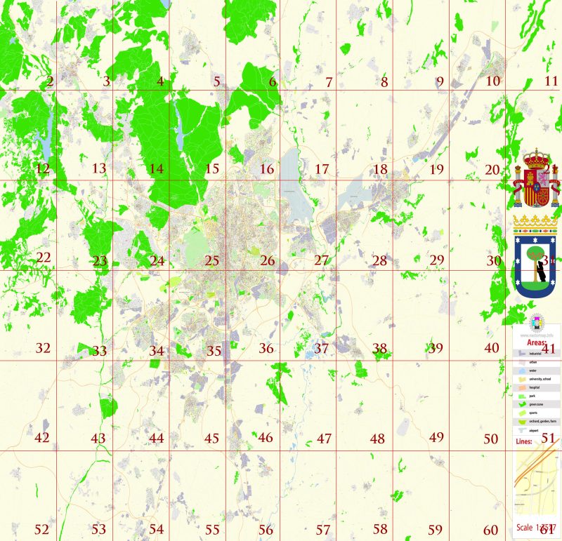 Madrid Spain Tourist Map multi-page atlas, contains 60 pages vector PDF