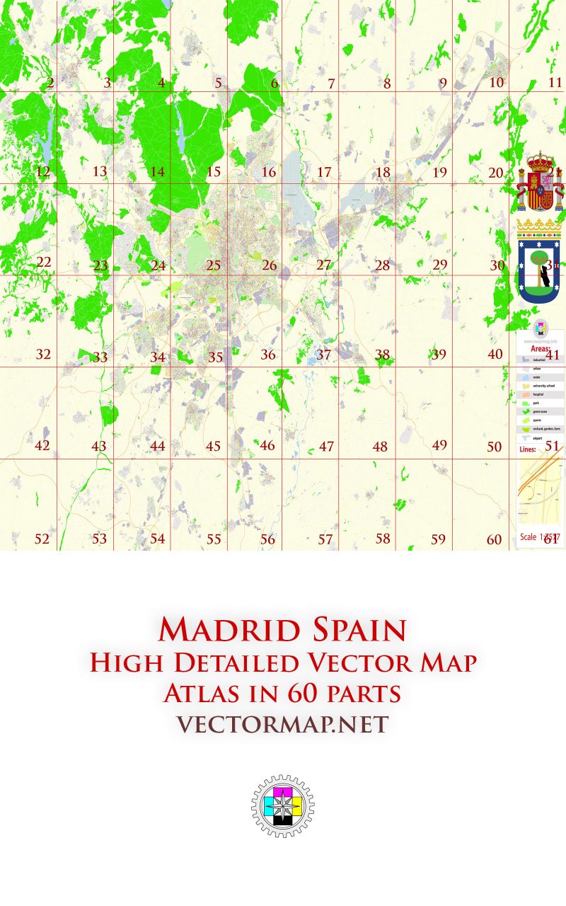 Madrid Spain Tourist Map multi-page atlas, contains 60 pages vector PDF