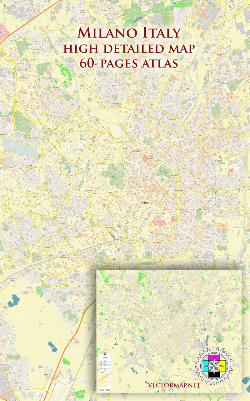 Milano Italy Tourist Map multi-page atlas, contains 60 pages vector PDF