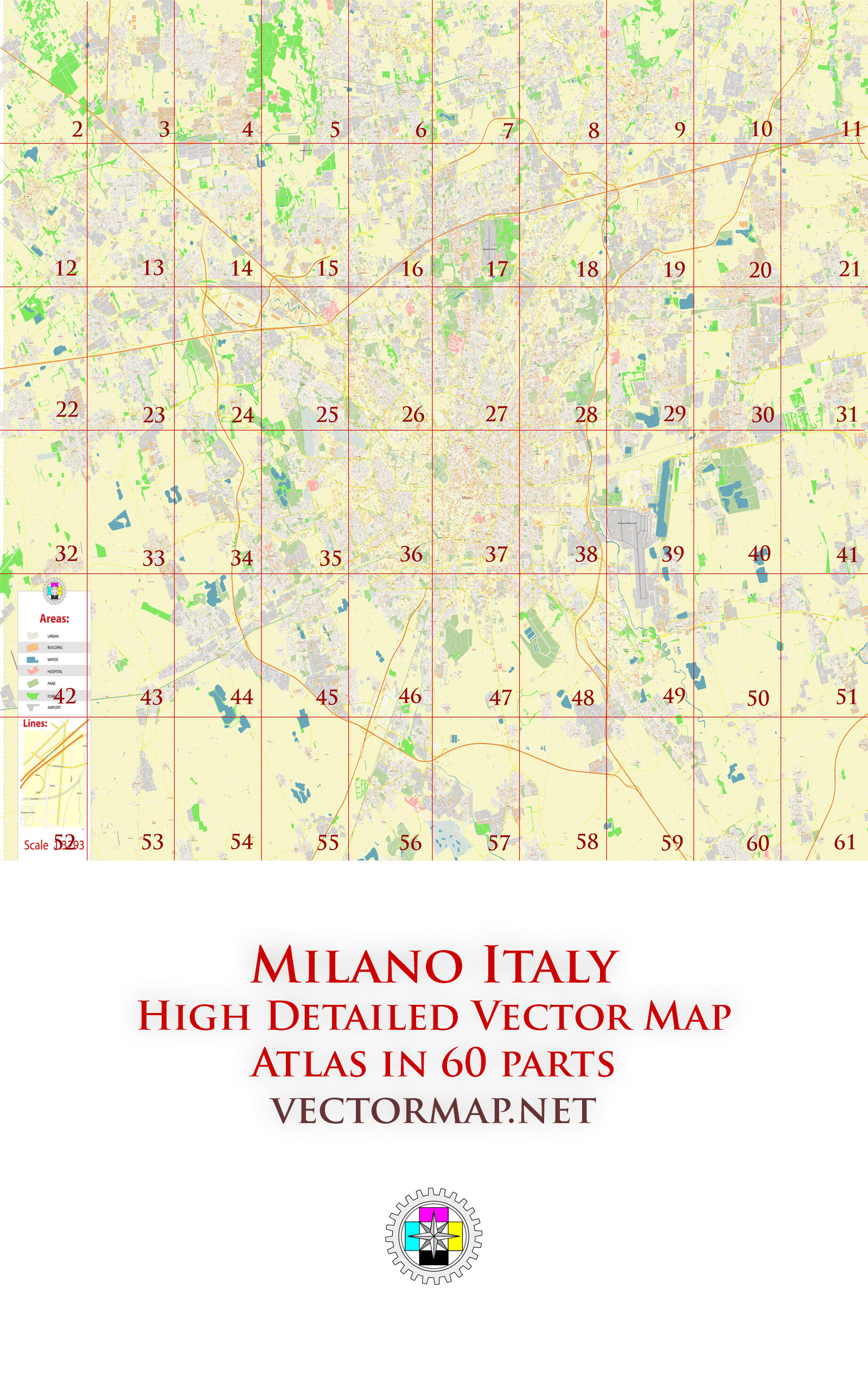 Milano Italy Tourist Map multi-page atlas, contains 60 pages vector PDF