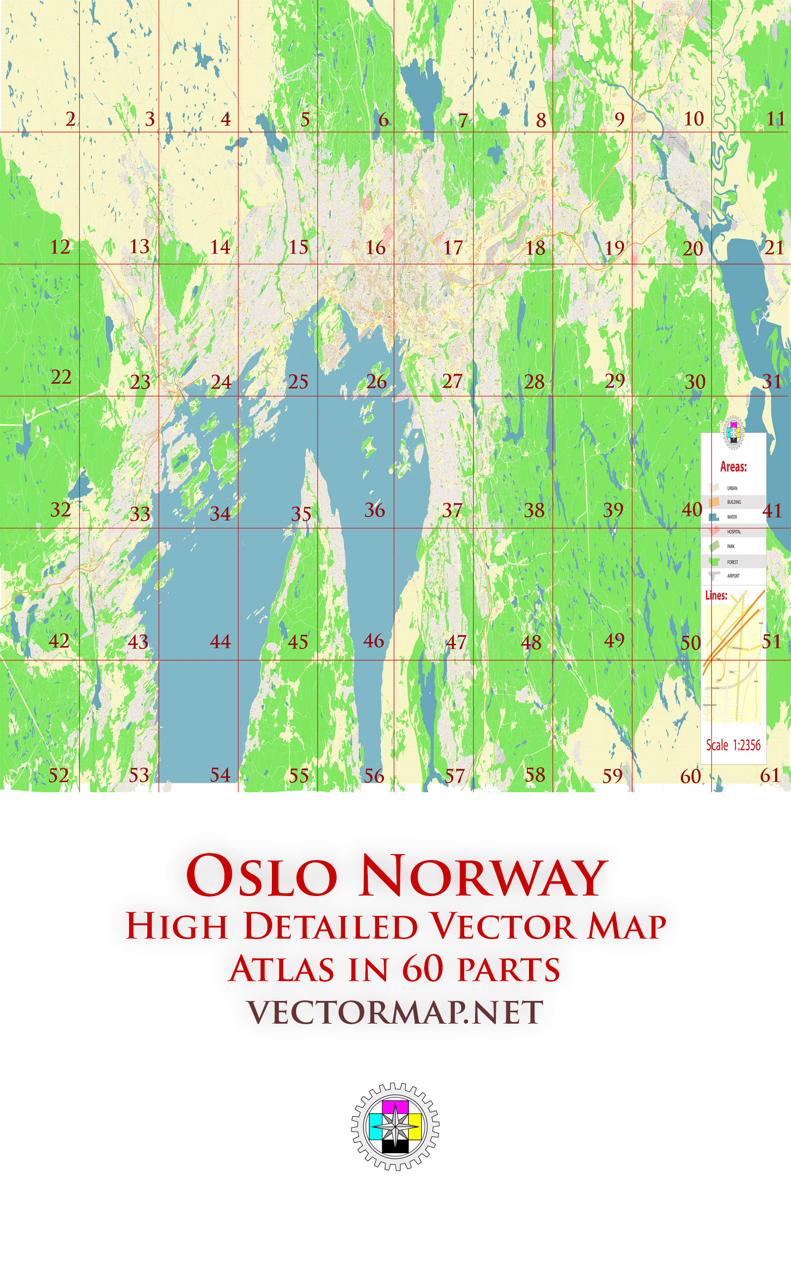Oslo Norway Tourist Map multi-page atlas, contains 60 pages vector PDF