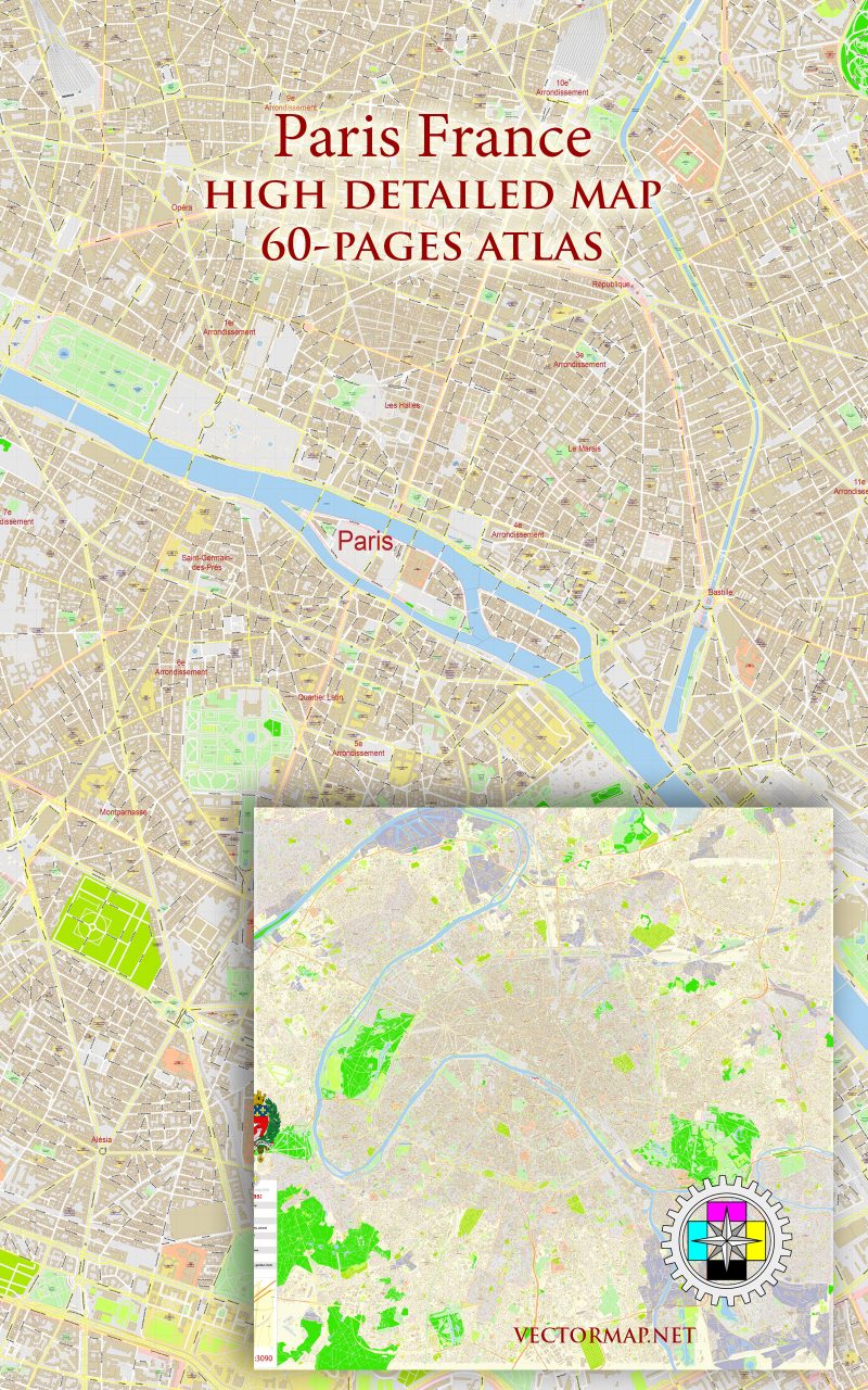 Paris Greater France Tourist Map multi-page atlas, contains 60 pages vector PDF