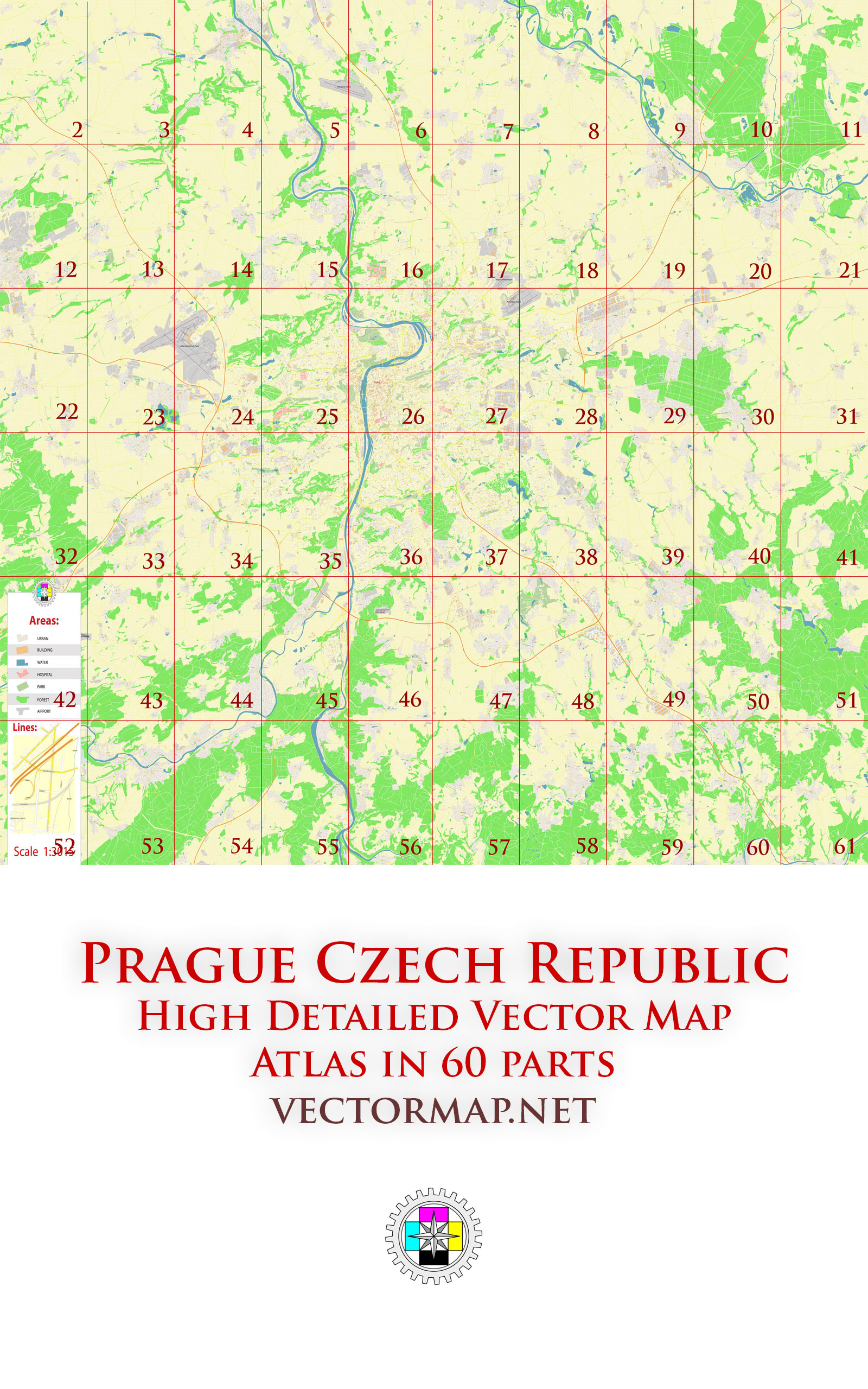 Prague Czech Republic Tourist Map multi-page atlas, contains 60 pages vector PDF