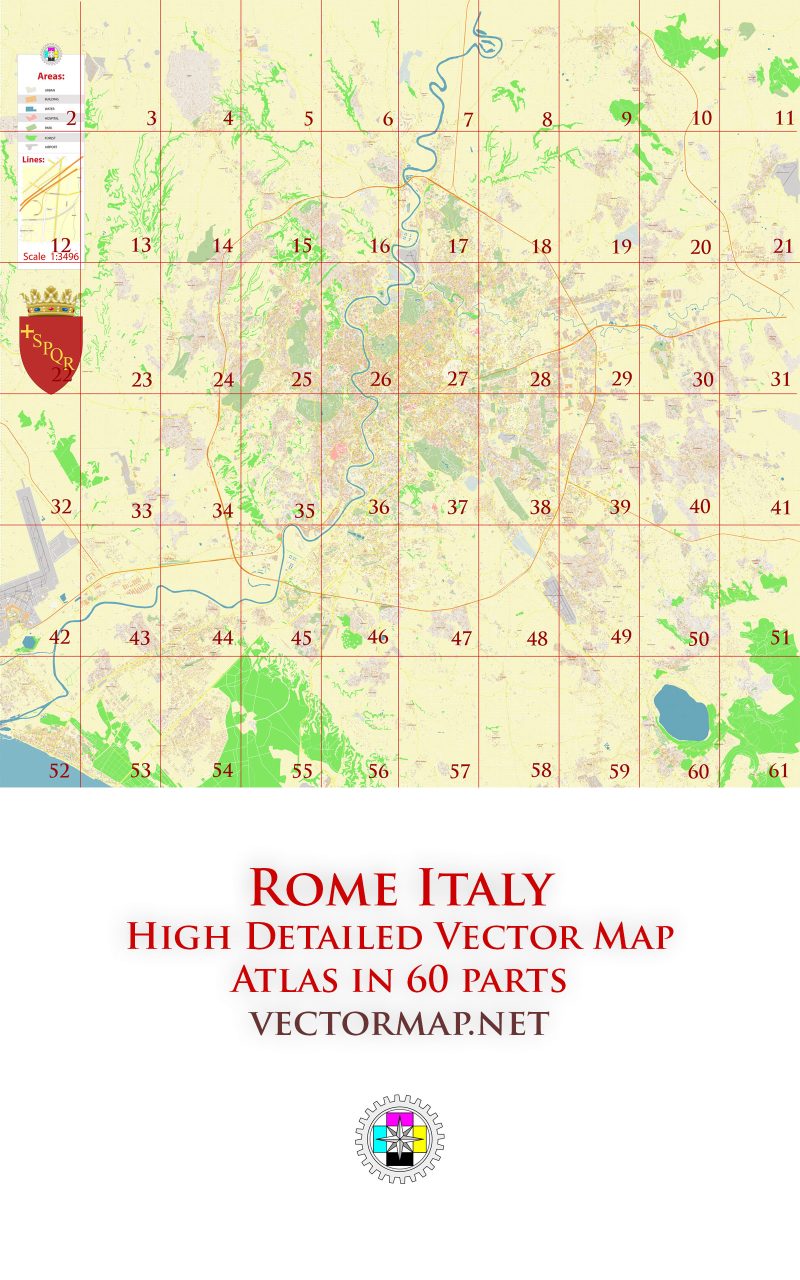 Rome Italy Tourist Map multi-page atlas, contains 60 pages vector PDF