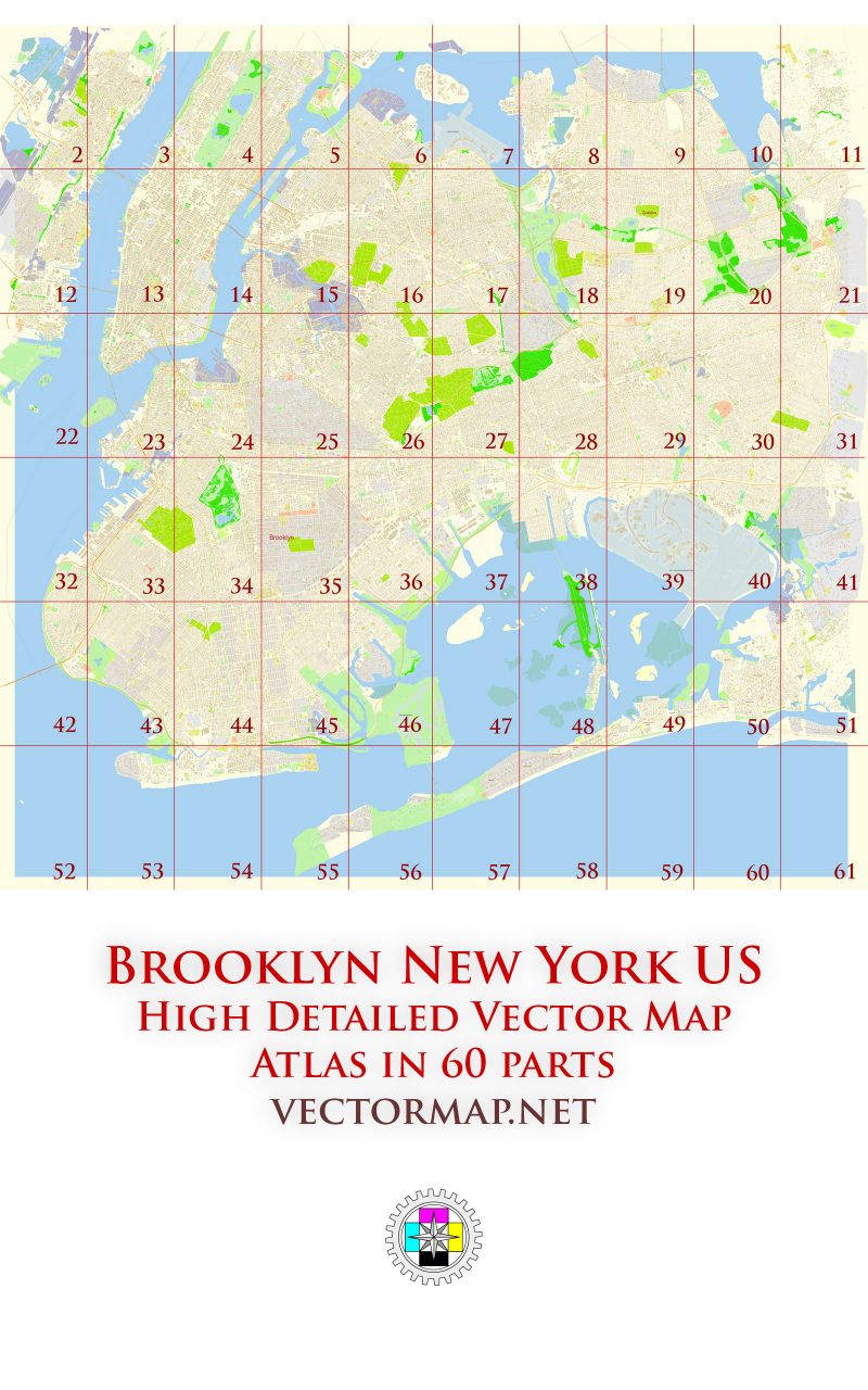 Brooklyn New York City US Tourist Map multi-page atlas, contains 60 pages vector PDF