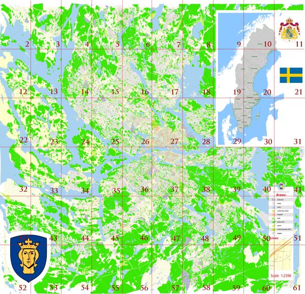 Stockholm Sweden Tourist Map multi-page atlas, contains 60 pages vector PDF