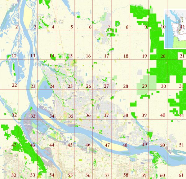 Vancouver Washington US Tourist Map multi-page atlas, contains 60 pages vector PDF