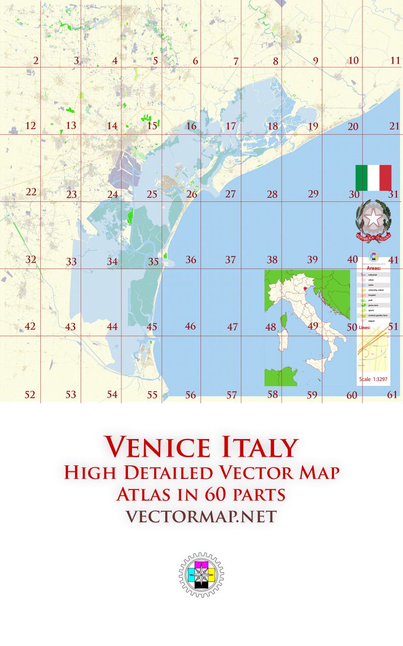 Venice Italy Tourist Map multi-page atlas, contains 60 pages vector PDF