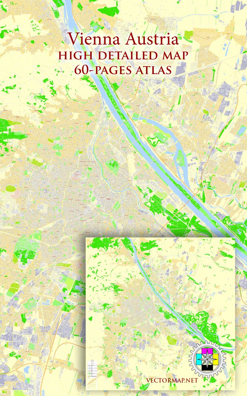 Vienna Austria Tourist Map multi-page atlas, contains 60 pages vector PDF