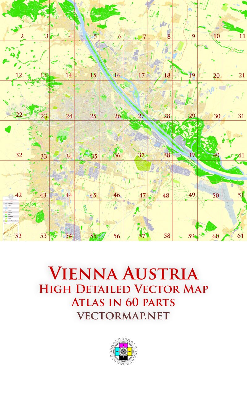 Vienna Austria Tourist Map multi-page atlas, contains 60 pages vector PDF
