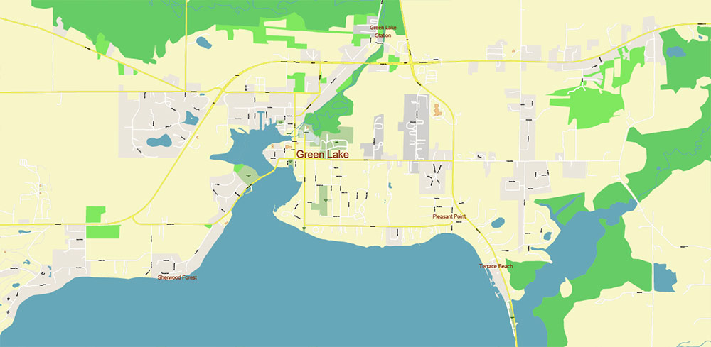 Green Lake - Ripon Wisconsin US Map Vector Extra High Detailed Street Map editable Adobe Illustrator + PDF + CDR + SVG