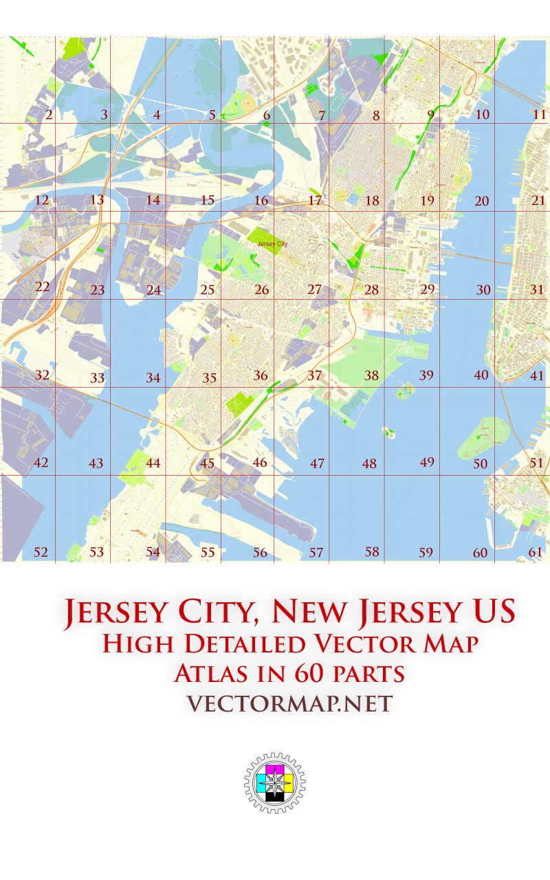 Jersey City New Jersey US Tourist Map multi-page atlas, contains 60 pages vector PDF