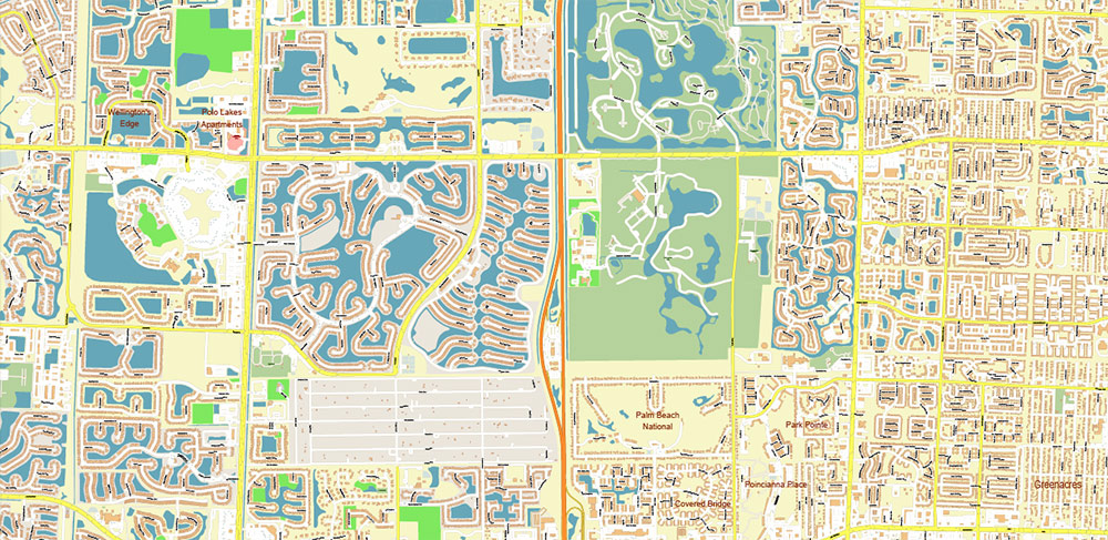 Lake Worth - Pompano Beach Florida US Map Vector Extra High Detailed Street Map editable Adobe Illustrator in layers