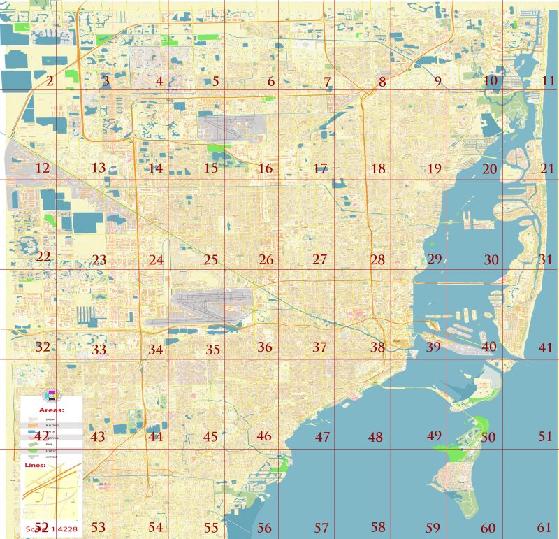 Miami Florida US Tourist Map multi-page atlas, contains 60 pages vector PDF