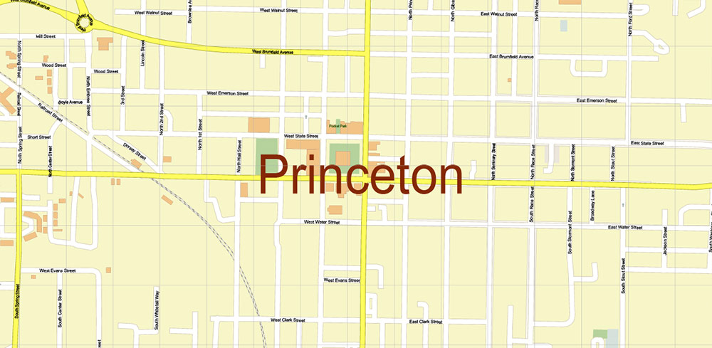 Princeton Indiana US Map Vector Extra High Detailed Street Map editable ...