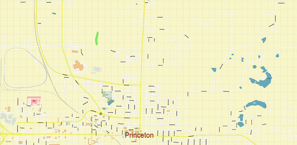 Princeton Indiana US PDF Vector Map: Extra High Detailed Street Map editable Adobe PDF in layers