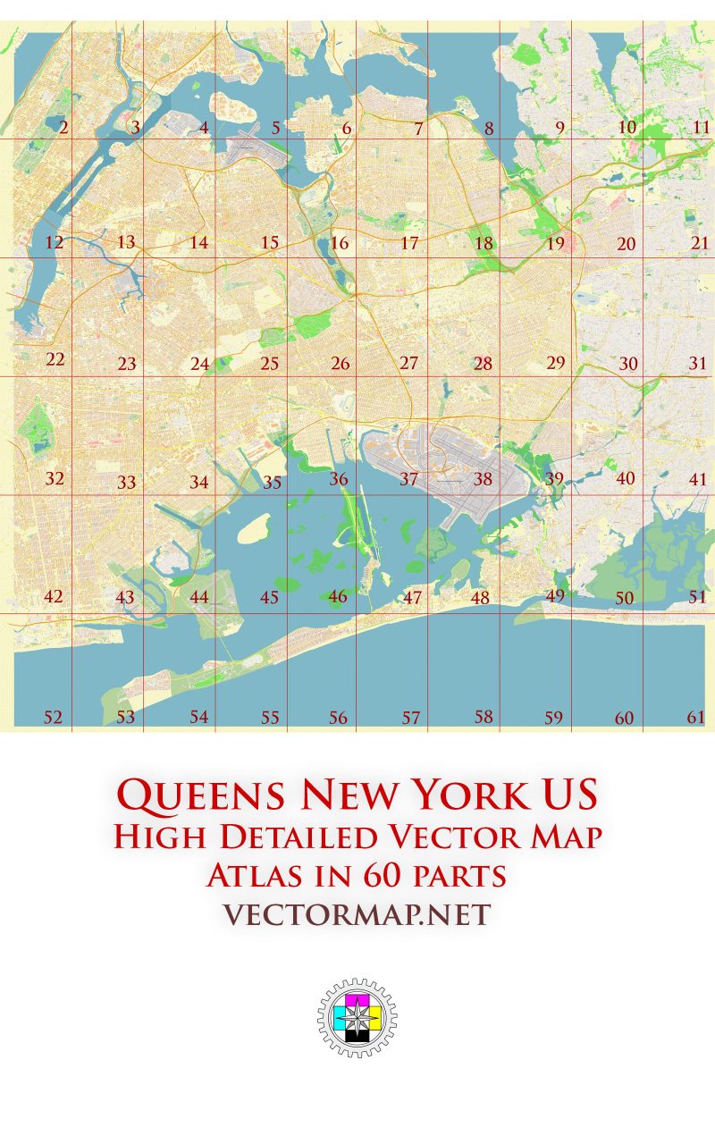 Queens New York City US Tourist Map multi-page atlas, contains 60 pages vector PDF