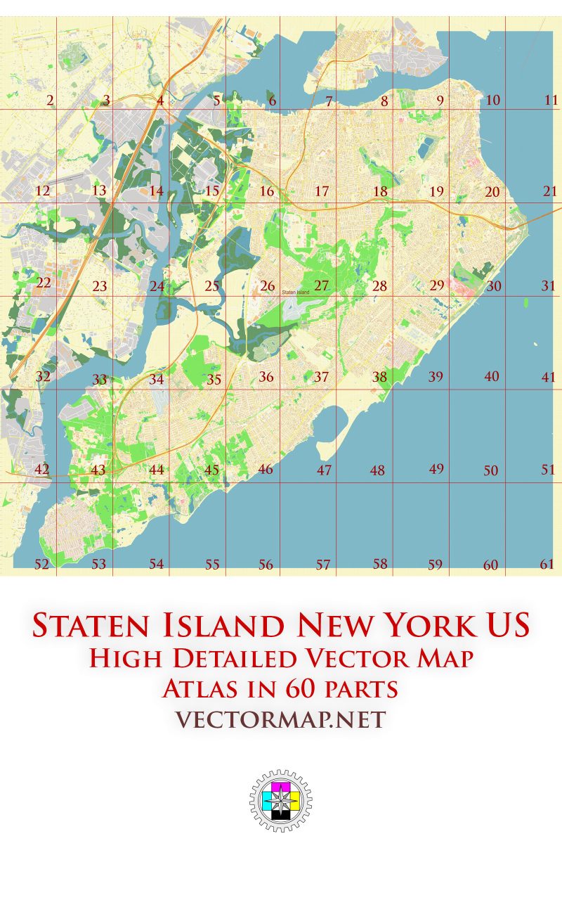 Staten Island New York City US Tourist Map multi-page atlas, contains 60 pages vector PDF