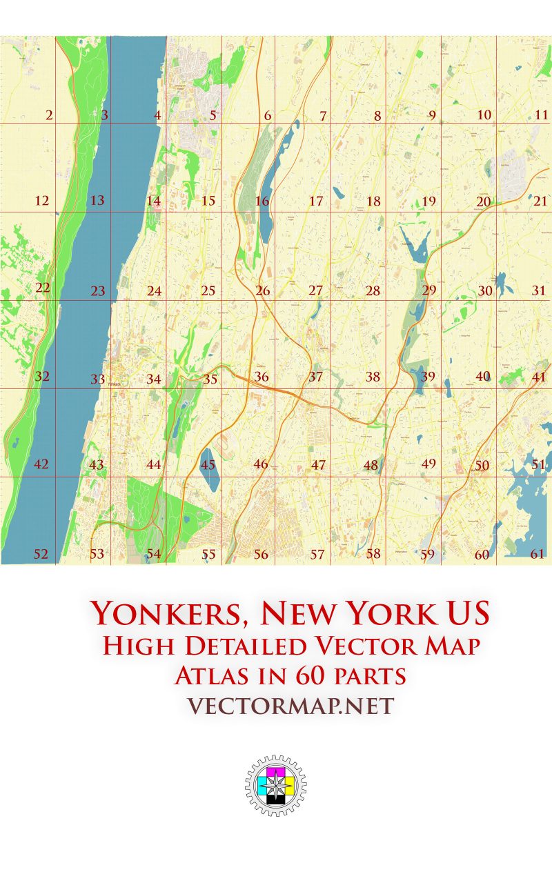 Yonkers New York City US Tourist Map multi-page atlas, contains 60 pages vector PDF