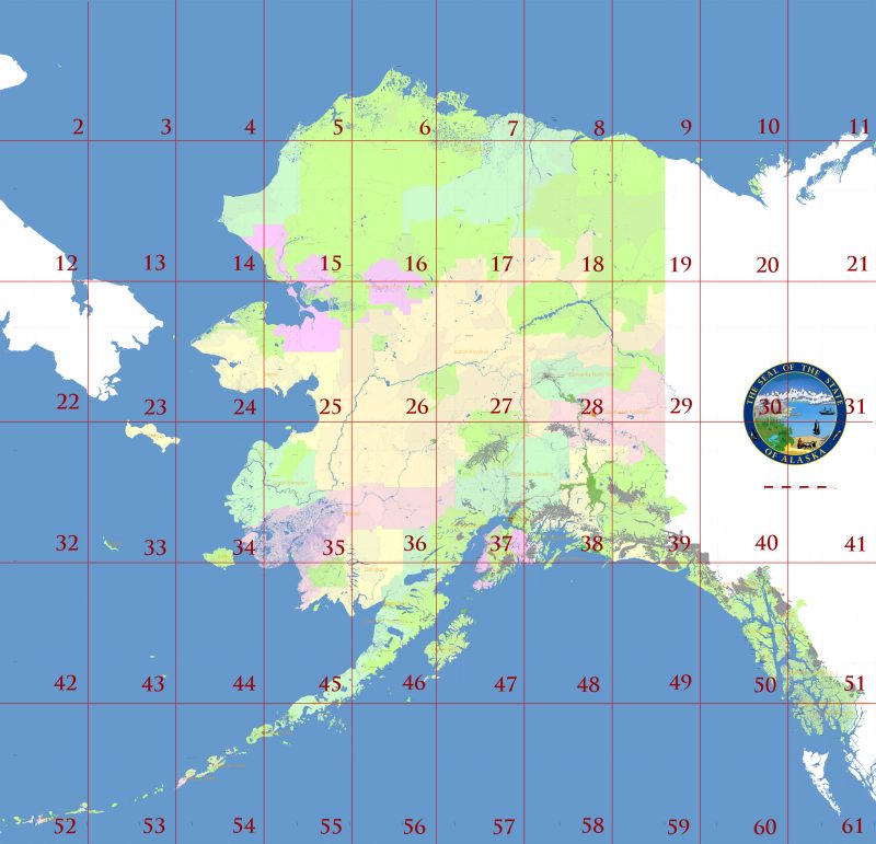 Alaska State US Tourist Map multi-page atlas, contains 60 pages vector PDF