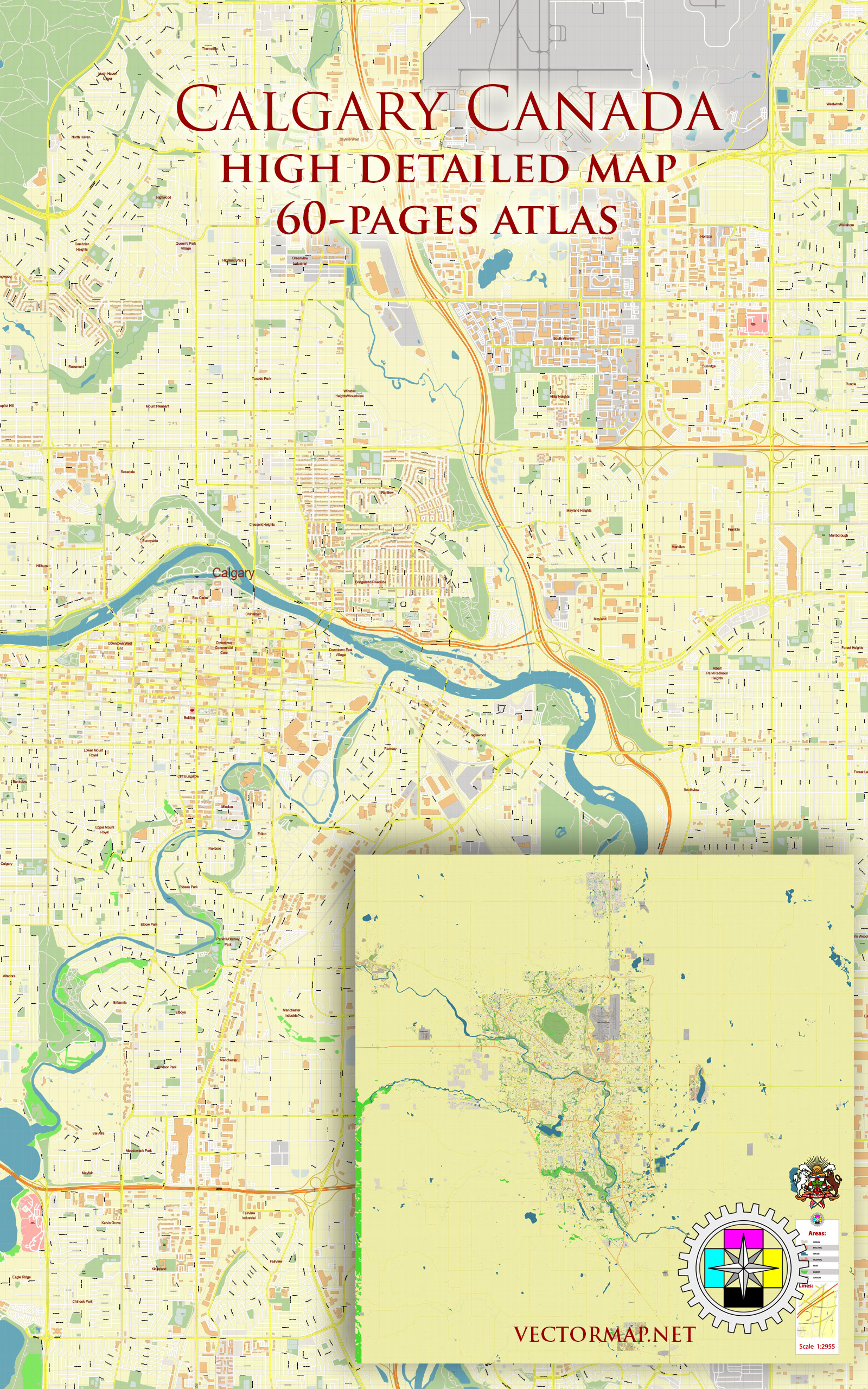 Calgary Canada Street Map Tourist Map multi-page atlas, contains 60 pages vector PDF