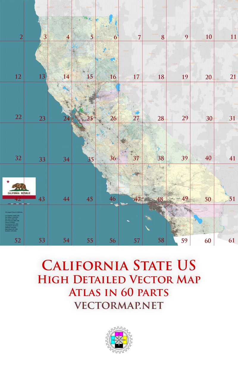 California State US Tourist Map multi-page atlas, contains 60 pages vector PDF
