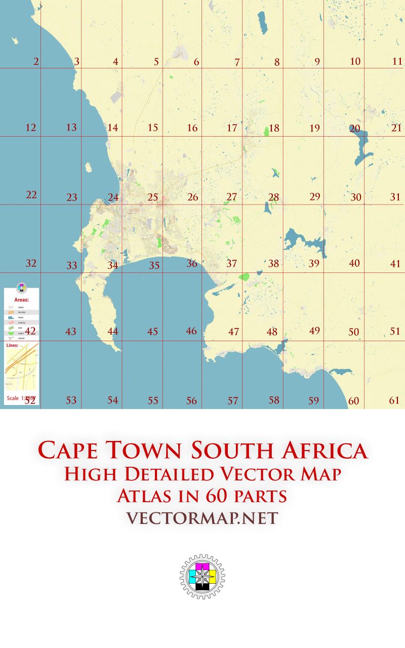 Cape Town South Africa Tourist Map multi-page atlas, contains 60 pages vector PDF